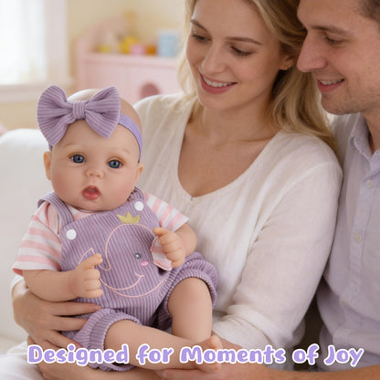 EKOKIZ Lifelike Reborn Baby Dolls - 18 Inch Realistic Baby Doll Cloth Body Newborn Girl with Elephant Outfit & Accessories, Gift Box Included for Kids Role Play, Cuddling & Collectors