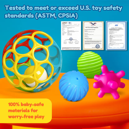 Sensory Balls for Toddlers 1-3, Sensory Baby Toys 6-12 Months, Infant Squeeze Sensory Toys,Baby Rattle Ball, Baby Teething Sensory Montessori Toys Soft Chew Toy with Rattles for Babies