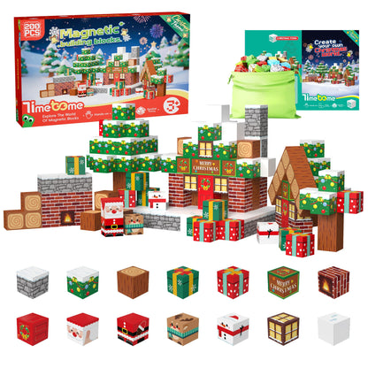 Timetome Magnetic Blocks, 200PCS Magnetic Building Block Cubes, STEM Montessori Sensory Toys for Kids Boys Girls Ages 3 4 5 6 7 8 9 10 (Christmas Version)