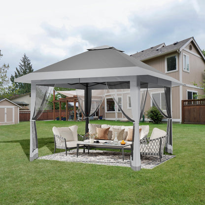 13x13 ft Pop Up Canopy Tent, One-Push Setup Gazebo with Mosquito Netting, 4 Sandbags, Height Adjustable, Waterproof UV Protection for Backyard Parties, BBQs, Camping