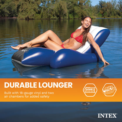 Intex Inflatable Lounge Pool Recliner Lounger Chair with Cup Holders - Heavy-Duty Float Raft for Adults, 220 Lb Capacity Large Floating Tanning Chair