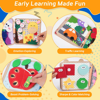 kabiuby Giraffe Busy Book for Toddlers 1-3, Montessori Toys Toddler Busy Board for 1 Year Old, Felt Quiet Book Sensory Learning Activity Books, Airplane Car Travel Toys, Gifts for Boys Girls 1+