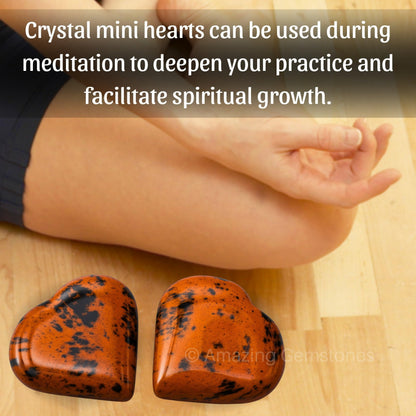 Amazing Gemstone Mahogany Obsidian Stone Heart - Pack of 2 Crystal Heart Stones Rocks - Corazones De Piedra Crystals and Healing Stones Heart Shaped Crystal - Stocking Stuffers Gifts
