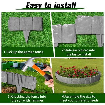 Garden Landscape Edging Borders No Dig,Lawn Edging for Landscaping,Interlocking Lawn Edging,Plastic Fencing Lawn Border,Imitation Stone Fence for DIY Outdoor Patio Balcony Yard Landscaping (40, Gray)