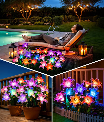 LETMY Solar Garden Lights, 4 Pack Solar Flower Lights with 6 Head Bigger Lily Lights, IP65 Waterproof Solar Lights Outdoor, Decorative Lights for Garden, Patio, Yard, Flower Bed