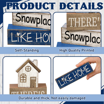 Lineshading 4 Pcs Winter Table Decoration Wooden House Decor Winter Tiered Tray Decor Rustic Decorative House Block Signs Gifts Christmas Centerpieces Farmhouse Sweet Home Decoration for Kitchen Desk