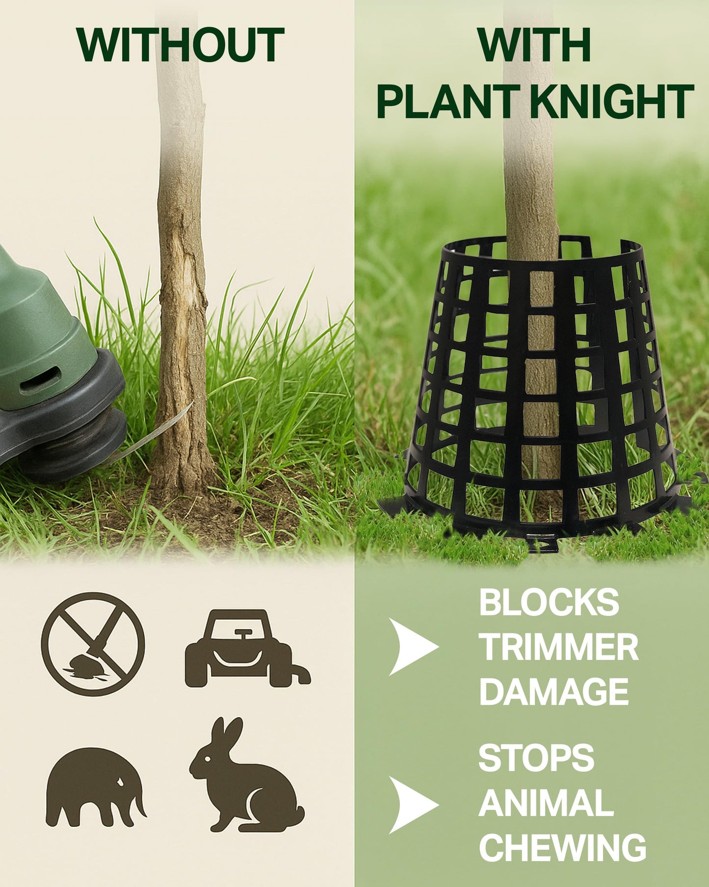 Plant Knight Tree Trunk Protectors for Saplings & Young Trees - Tree Guards Animal-Proof Wraps Against Deer, Rabbits & Rodents - UV-Resistant Weatherproof Bark Protection 3 Pack Black