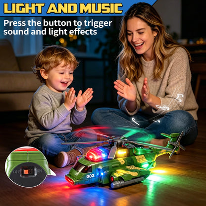 Hymaz Helicopter Toy for Kids 3-5 4-7, Army Military Plane Toy with Lights and Music, 360° Rotating, Bump and Go Airplane Toys for Boys Girls Toddlers Indoor Play Birthday Easter Gifts