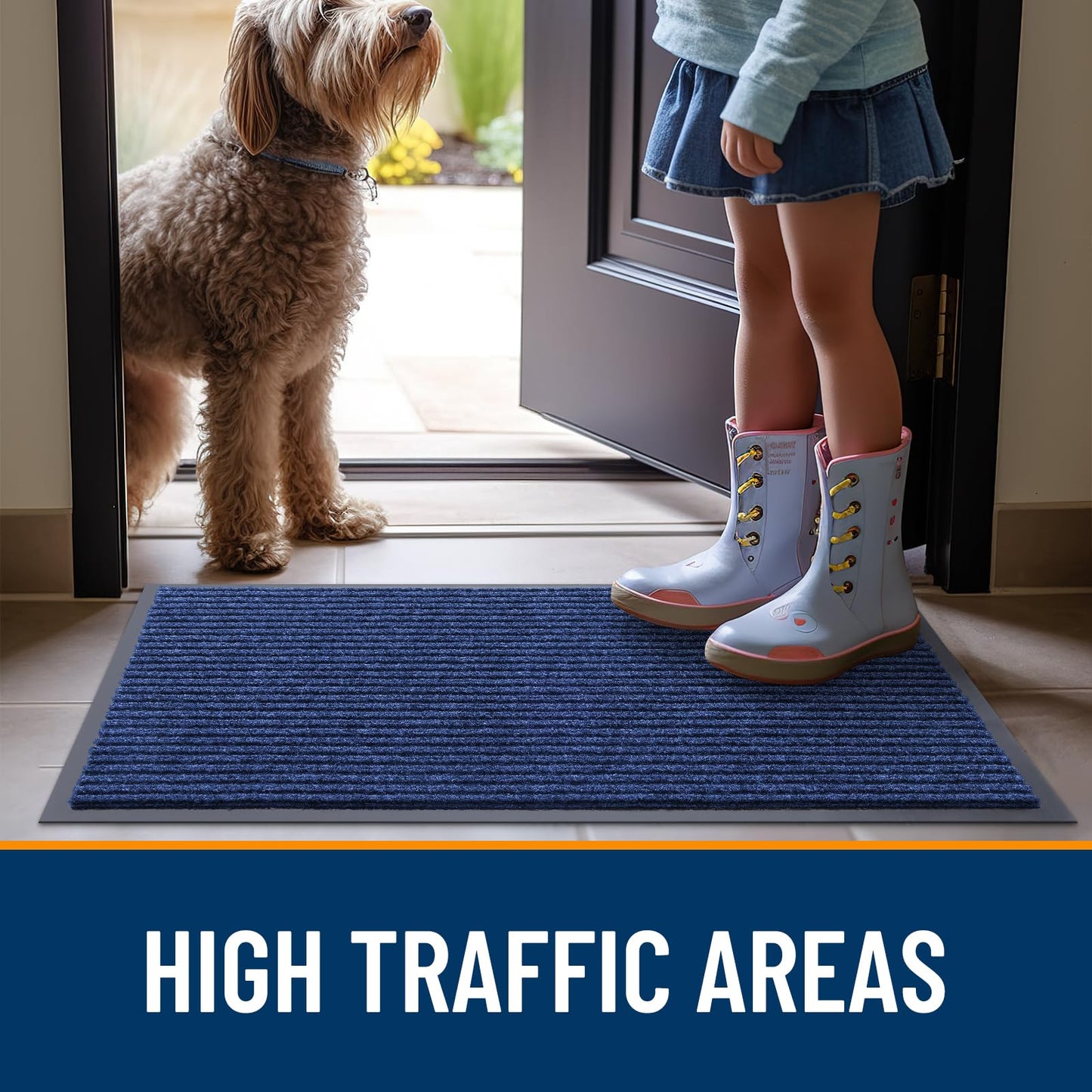 OLANLY Front Door Mat Indoor Outdoor Entrance, Waterproof Heavy Duty Doormat, Fade Resistant, Low Profile, Easy Clean Patio Porch Welcome Floor Mats for Entry, 35x23, Blue