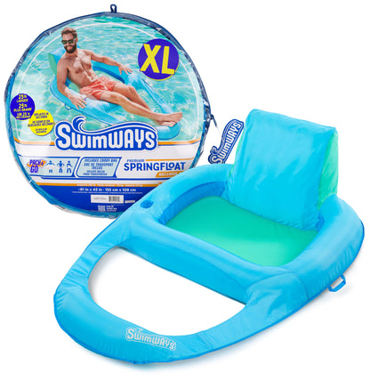 SwimWays Spring Float Premium XL Recliner Chair, Inflatable Pool Floats Adult with Fast Inflation, 25% Larger Than Recliner, Supports Up to 300 lbs
