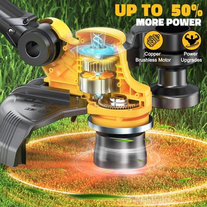 Cordless String Trimmer Compatible with Dewalt 20V (Tool Only), MtiolHig 3 IN 1 Weed Eater with Brushless Motor & Battery Level Display, Electric Weed Wacker/Edger Trimmer for Yard, w/ 18 Line, Yellow