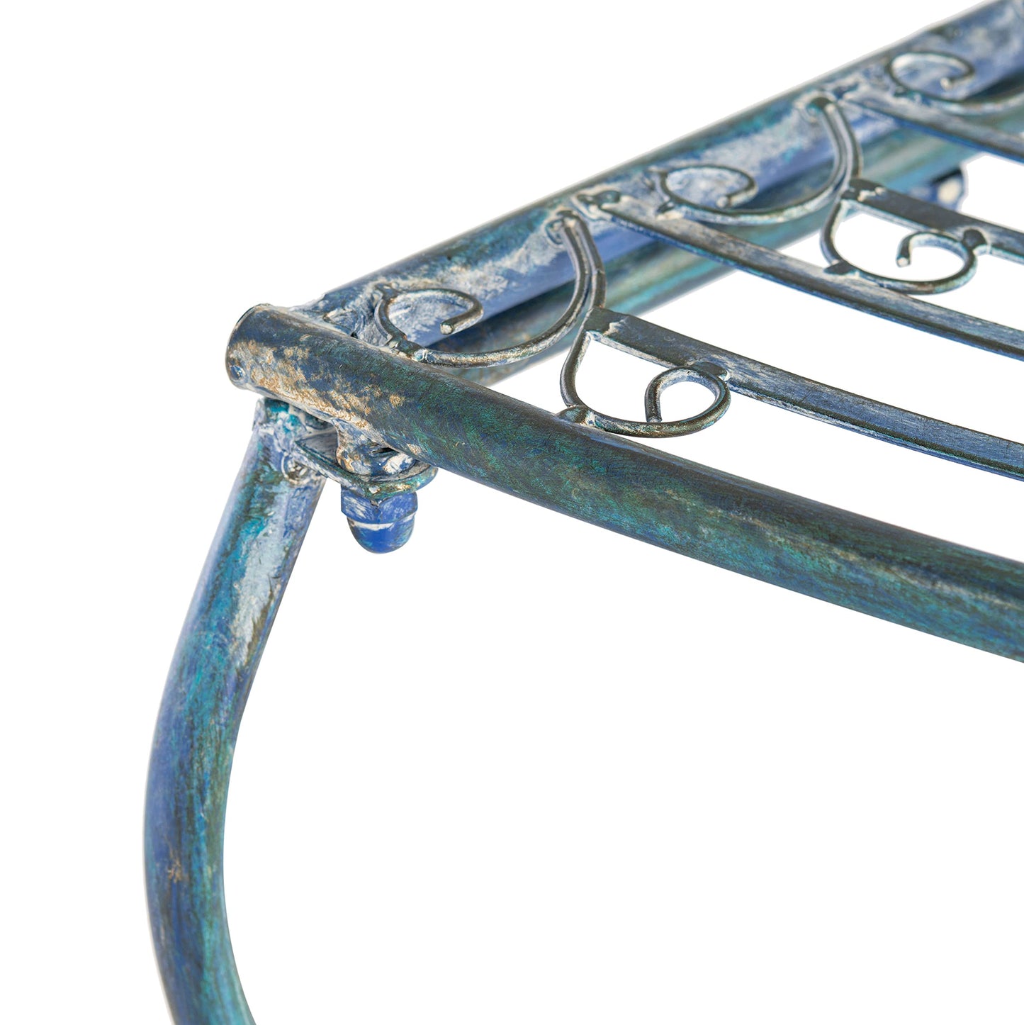 SAFAVIEH Outdoor Furniture Collection – Abia Antique Blue Distressed Wrought Iron 50-Inch Curved Tree Bench, Garden & Patio Seating (PAT5018C)