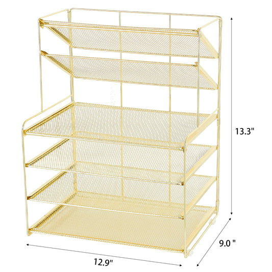 OPNICE Desk Organizer, 6-Tier Letter Tray Paper Organizer, Desktop File Organizer, Office Desk Accessories & Office Decor for Women, Workspace Organizer for Office Supplies(Gold)