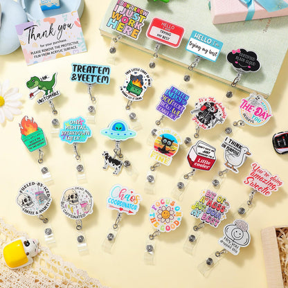 Feifeiya 24 Pcs Funny Badge Reel Nurse Cute Retractable Name ID Clip Badge Holder for Doctor Student Medical Assistant Coworker Work Accessories Bulk Gifts(Funny Style)