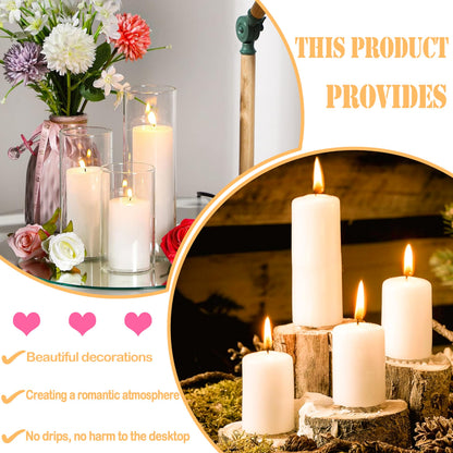 Veiuwa 18 Pcs Ivory Pillar Candles Bulk Set，2x3 2x6 2x8 Inch - 12 Each Size，Hurricane Candles，Dripless Unscented Smokeless，Gives You a Better Atmosphere When Organizing Wedding or Event Party.