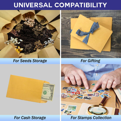#1 Coin Envelopes Durable Kraft 2.25"x3.5", 500 Pcs Small Key Envelope with Gummed Flap, Seed Envelopes for Storing Seeds, Tip Envelope for Cash