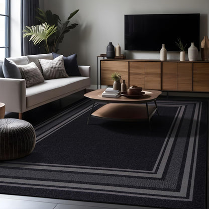 Luul Home Modern Bordered Non Slip Indoor Rugs for Living Room 3x5 Area Rugs for Kitchen, Rug for Bedroom, and Hallway, Stain Resistant Easy Cleaning Non Shedding Black 3 x 5