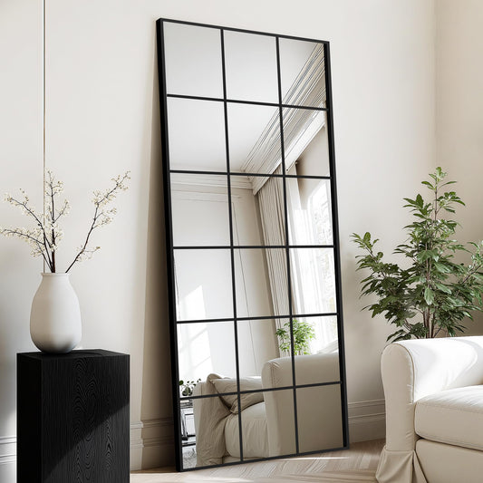 Window Mirrors for Wall Decor, Large Wall Mirrors Decorative Window Pane 30 x 70, Rectangular Metal Framed Wall Mounted Mirrors for Bedroom, Living Room, Dining Room, Entryway, Bathroom