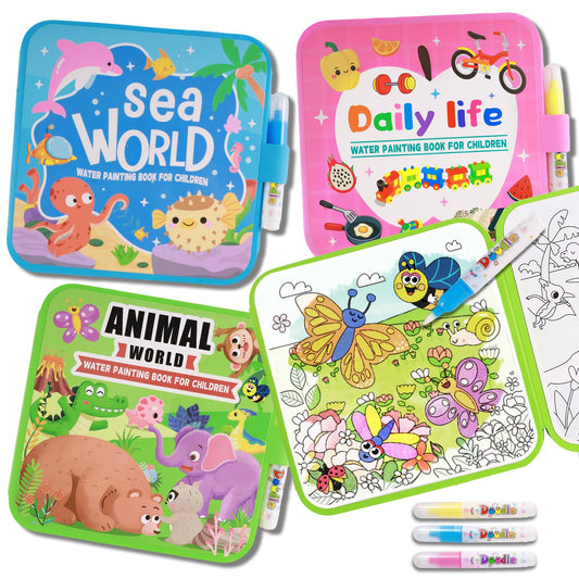 YECHISY Reusable Water Painting Books for Kids: 3 Pack Mess-Free Magic Water Coloring Books - Paint with Water Books, No Mess Coloring Travel Activity Toys for Toddlers Ages 3+