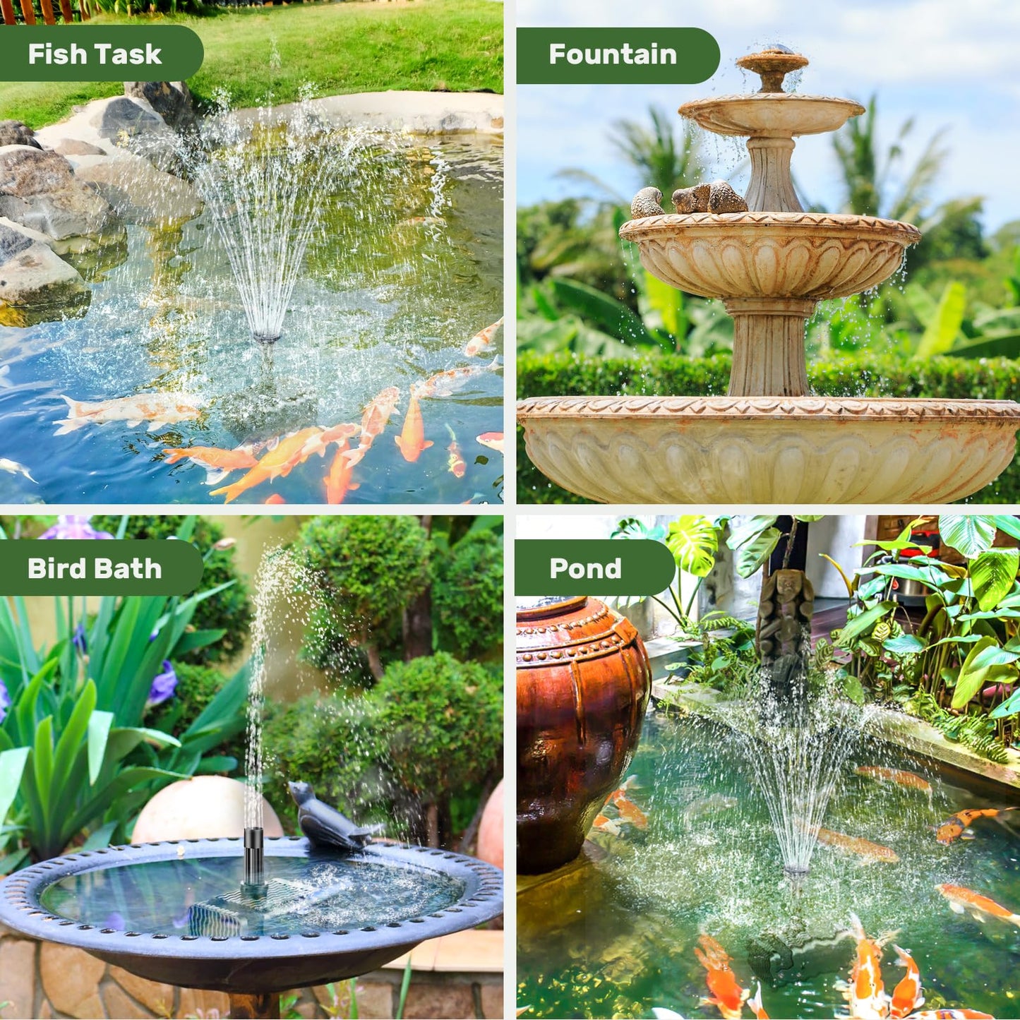 Antfraer 8W Solar Fountain Pump With 3600mAh Battery Backup, Solar Water fountain for Bird Bath with Double-Layer Nozzles & 5Ft PVC Tubing for Bird Bath Small Pond Waterfall DIY Features