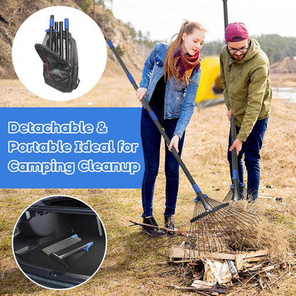 Heavy Duty Garden Leaf Rake-Adjustable Metal Rake with 8-17" Expandable Head,Yard Rakes for Leaves,Grass,Lawns,Shrubs,Flower Beds,Camping,Outdoor Cleanup,Ideal for Women & Kids