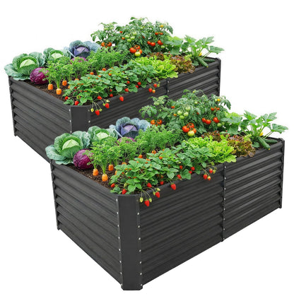 Land Guard 2 Pack 6×3×2 ft Galvanized Metal Raised Garden Bed, 2FT Deep Root Elevated Planter Box Steel Large Vegetable Flower Bed Kit, Gray