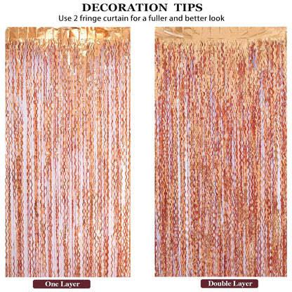 4 Pack 3.3x6.6ft Wavy Orange Foil Fringe Backdrop Curtains -Tinsel Streamers Metallic Foil Fringe Backdrop Door for Halloween, Graduation,Baby Shower,Gender Reveal