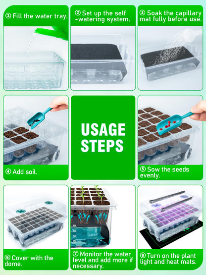 Hugbow Self-Watering Seed Starter Tray with Grow Light and Heat Mat, 80-Cell Plant Starter Trays Seed Starter Kit, Seed Starter Tray for Seed Starting, Plant Germination & Seedling Growing, 2 Pack