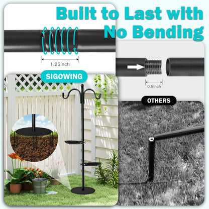 76" Thicken Shepherds Hooks for Outdoor - Dual Shepherd Hooks for Hummingbirds Feeder with 2 Stands, Bird Feeder Pole with a Flat Base for Deck, Plant Stand Indoor, Wreath and Wind Chimes Hanger