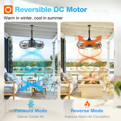addlon 20 Inch Outdoor Ceiling Fan with Light for Patio, IP65 Waterproof Plug in Caged Hanging Fan, Remote Control, 3 CCT, 6 Speeds Reversible Outdoor Fan for Gazebo, Pergola, Porch