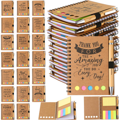 Skyygemm 20 Sets Employee Appreciation Gifts Spiral Notebook Journal with Sticky Notepad Index Tabs Thank You Gifts Notepad with Bamboo Pen Bulk for Teacher Cna Nurse Coworker(Motivational)