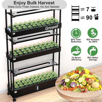 Growell Large Hydroponics Growing System Kit, 90 Pods Vertical Hydroponic Garden with 2 Light Modes Grow Light, Auto Circulating Water System, 40L Indoor Gardening System for Herb Vegetable Fruit