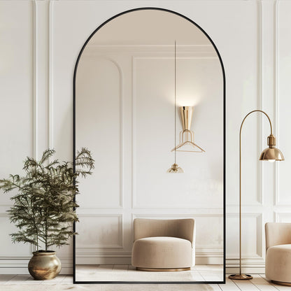 Antok Oversized Full Length Mirror with Stand, 83"x44" Arched Floor Mirror, Aluminum Frame, Wall Mounted/Leaning/Free Standing, Large Body Mirror for Bedroom Living Room Entryway Dressing Room,Black