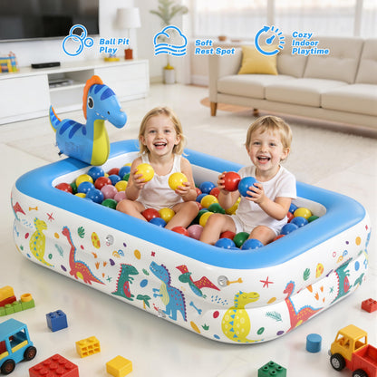 JOSEN Dinosaur Kiddie Pool with Canopy and Sprinkler, Inflatable Baby Pool with Soft Cushioned Floor, Portable Toddler Blow Up Pool Ball Pit for Backyard, Outdoor/Indoor Play Toys
