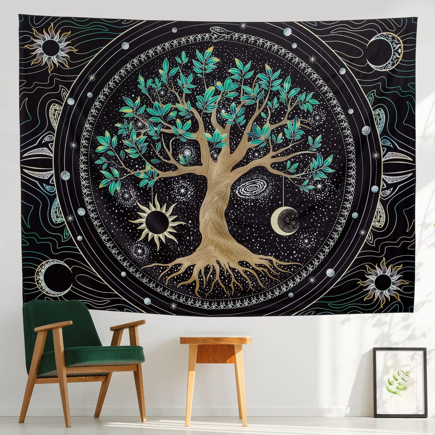 FLY SPRAY Tree of Life Tapestry Aesthetic Trippy Tapestries Wall Tapestry's Large Hippie Sun Moon Space Tapestrys Forest Wall Hanging Decor Green Nature Home Talestry for Bedroom,Living Room,Ceiling