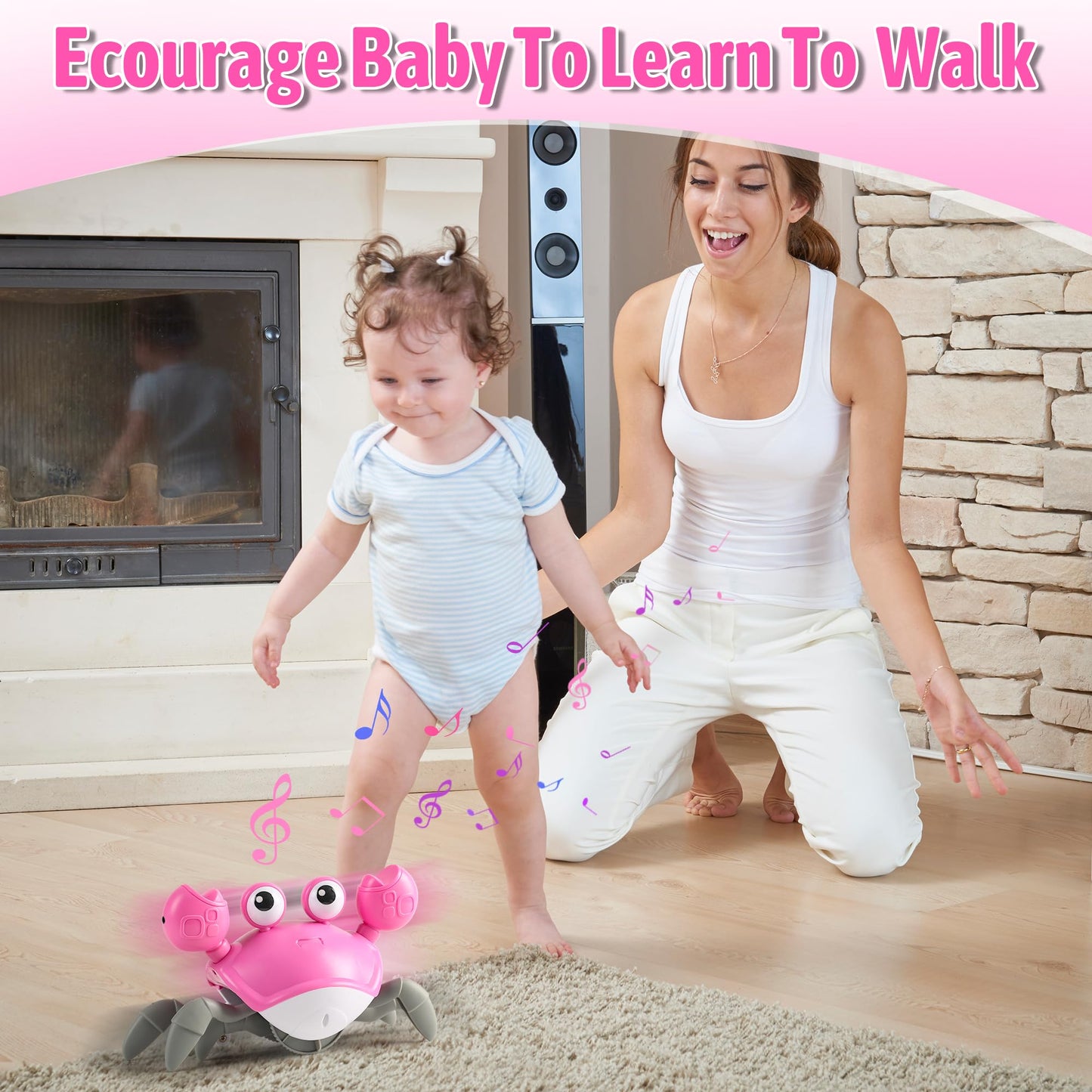 Hirger Crawling Crab Baby Girl Toy, Dancing Walking Infant Toy for Tummy Time, Sensory Toy for 3-6-12-18 Months Babies & Toddlers 1-2-3, Musical Birthday Gift