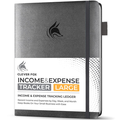 Clever Fox Income & Expense Tracker Large – Accounting & Bookkeeping Ledger Book for Small Business – 2-Year Record Notebook, A4 (Silver Black)