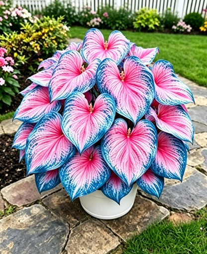 Caladium Seeds, Elephant Ear, 500+ Perennial Plant Seeds, Stunning Colorful Heart-Shaped Leaves - Fast Growing, for Pots, Planters, Gardens & Landscaping (Blue)