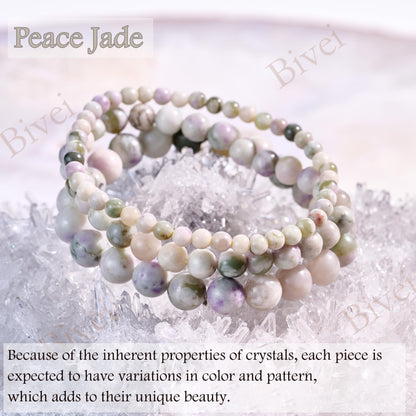 Bivei Peace Jade-Calm Harmony-4mm Beaded Bracelets for Women Handmade Semi Precious Natural Stone Stretch Elastic Jewelry Yoga Protection Gifts