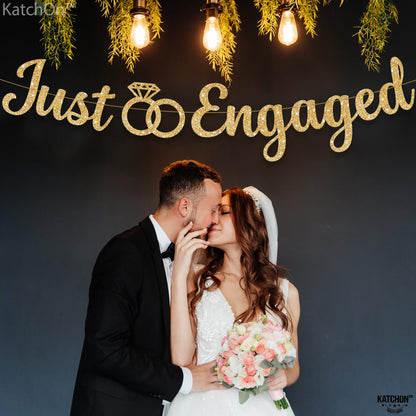 KatchOn, Glitter Gold Just Engaged Banner - 10 Feet, No DIY | Engagement Banner for Just Engaged Decorations | Engagement Party Decorations | Just Engaged Decorations
