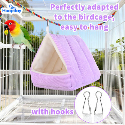 Hoopttay Bird Bed for Cage Winter Warm Bird Bed with Soft Plush Hanging Hammock & Hut Tent, Hideaway Sleeping Nest for Budgies, Parakeets, Cockatiels (Purple, M)