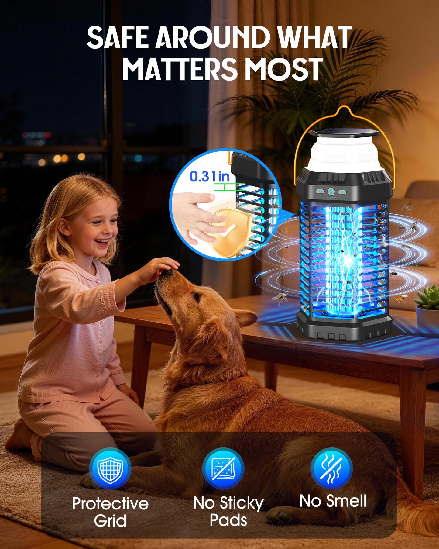 GTERT Solar Bug Zapper Outdoor – Ultra-Strong Fly & Mosquito Zapper, Solar-Powered Rechargeable Bug Zapper, Portable Cordless Insect Zapper, Foldable Adjustable Outdoor Light, IP66 Waterproof (Black)