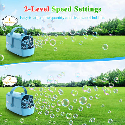 Wisdomlit Bubble Machine, 3-in-1 Bubble Maker, Bubble Blower with 3 Bubble Wheels, Make Small | Medium | Big Bubbles for Kids Toddlers, Bubble Toys for Indoor Outdoor Birthday Party (Blue)