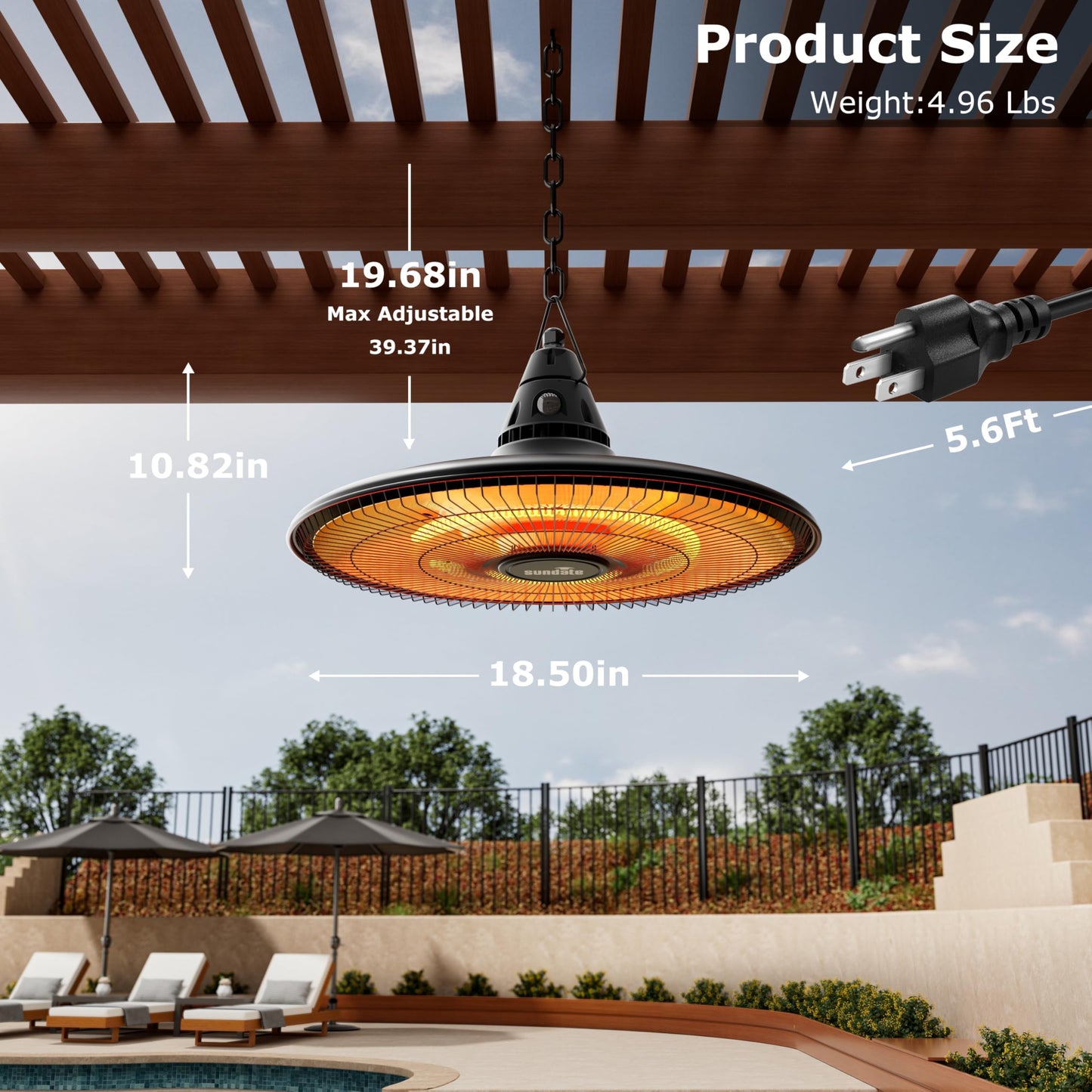 Hanging Heater, 1500W Outdoor Electric Patio Ceiling Heater with Remote Control, Infrared for Courtyard, Garage, Patio, Overheat & Tip-Over Protection, Waterproof, Black