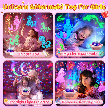 Unicorn Toys【6 Slides+96 Projections】,Unicorn Night Light Projector & Mermaid Toys & Princess Toy, Girl Birthday Gift,Juguetes para Niñas, Princess Toys for Girls 4-6, 2 Year Old Girl Birthday Gift