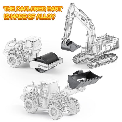 Construction Trucks Toy Set with Yellow Bus Storage and Play Mat – Alloy Inertia Driving Simulation Model Engineering Toys with Scenario Accessories – Ideal Gifts for Ages 3-8, Boys and Girls (5 in 1)