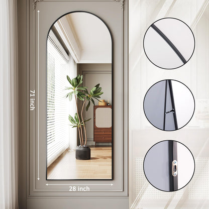 AUYHM 34"x76" Large Mirror Full Length,Nano Glass Oversized Floor Mirror, Arched Full Length Mirrors,Large Standing Mirror,Black Arched Mirrors