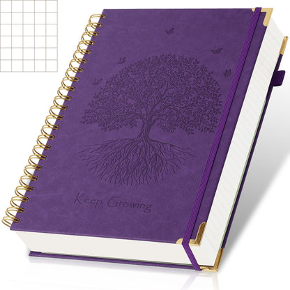 Graph Paper Notebook, 8.5” x 11” Graphing Notebook, 300 Pages, Large Hardcover Grid Notebook Journal, Graph Paper Spiral Notebook with Thick Paper, Pockets for School and Office Supplies, Purple