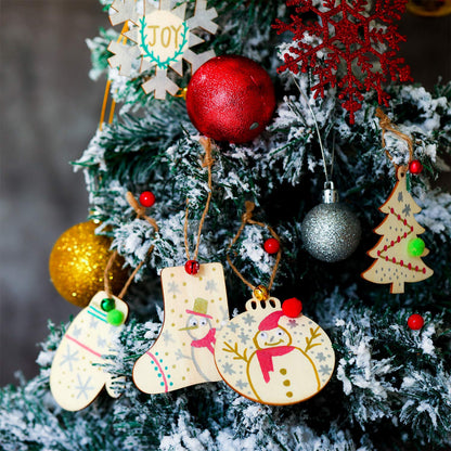 Boao 254 Pcs Christmas Wooden Ornaments 50 Pcs Unfinished DIY Crafts Slices Wood Christmas Tree Hanging Decoration with Bells Pom Poms Wiggle Eyes Marking Pens for DIY Xmas Decor