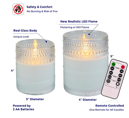 VENTA Realistic Glow Flameless Candles | Decorative Set of 2 in White Dotted Glass with Remote & Timer | Decorative Table Lamp